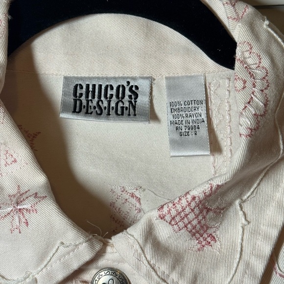 Chico's Design Cream and Pink Paisley Jean Jacket - Picture 2 of 5